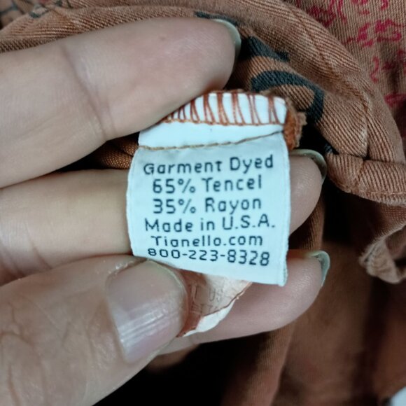 Tianello Art to Wear Shirt Womens S Brown Asian Print Tencel 3/4 Sleeve USA Made - Picture 7 of 12